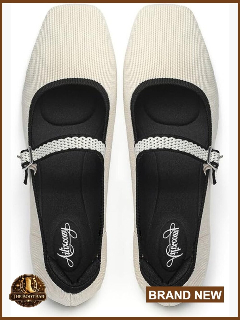 Women's Square Toe Mary Jane Ballet Flats with Arch Support, Machine Washable